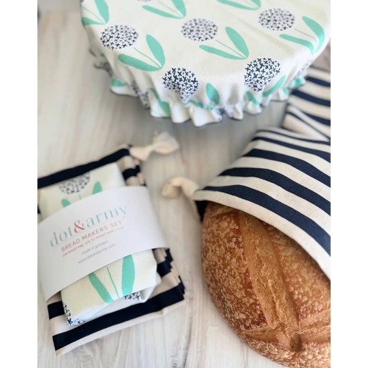 Bread Makers Set - Dandelion Stripe - Bread Bag and Bowl Cover - Dot and Army