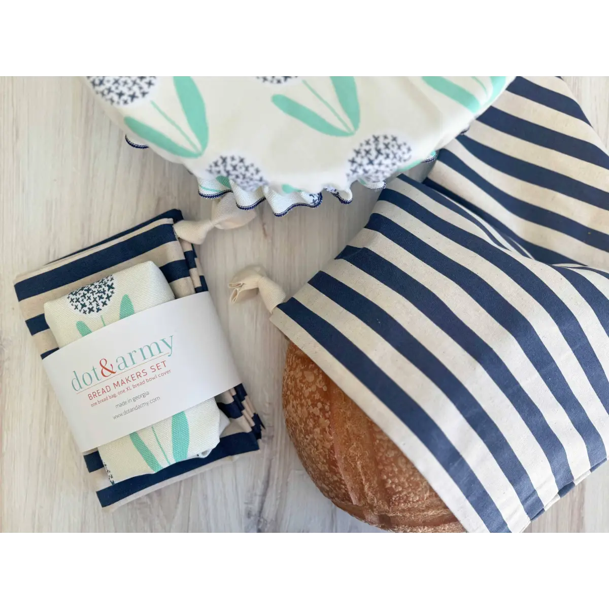 Bread Makers Set - Dandelion Stripe - Bread Bag and Bowl Cover - Dot and Army