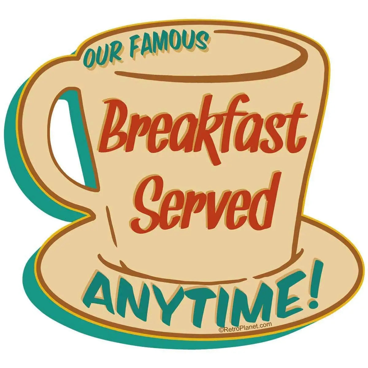 Breakfast Served Anytime Coffee Cup Sticker - RetroPlanet