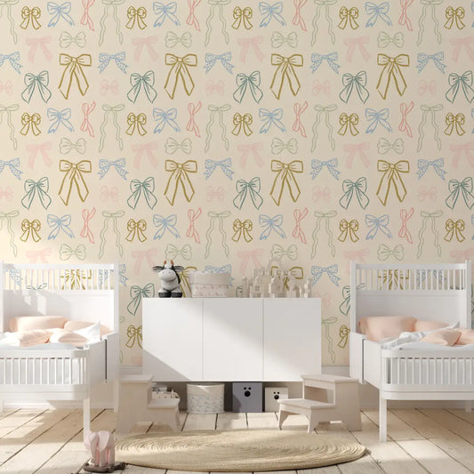 Brielle Wallpaper - Multicolor Bows for Girls - Loomwell Home Goods