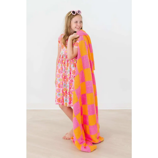 Bright Pink/Orange Checker Cozy Blanket - Mila & Rose ®