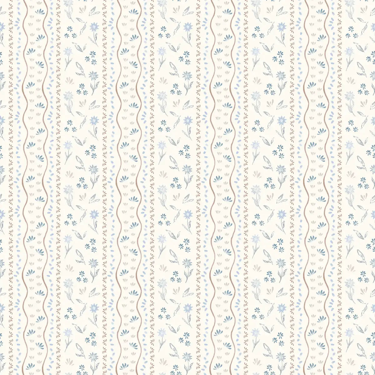 Brighton Wallpaper - Sweet Petite Cottage Stripe - by Emma J Rivers - Sample 1 foot by 1 foot / Cream and Blue