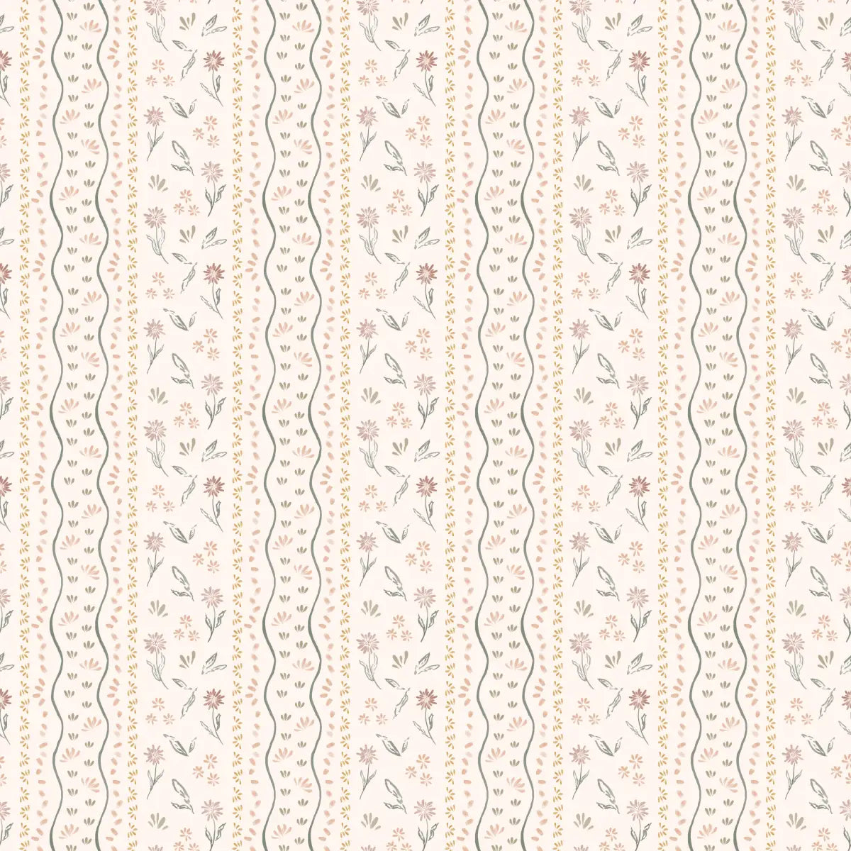 Brighton Wallpaper - Sweet Petite Cottage Stripe - by Emma J Rivers - Sample 1 foot by 1 foot / Cream and Pink