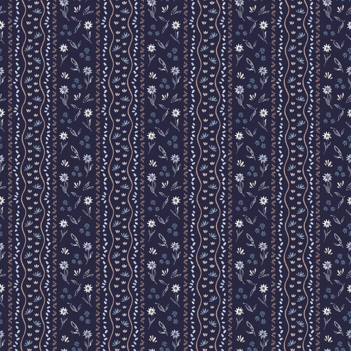 Brighton Wallpaper - Sweet Petite Cottage Stripe - by Emma J Rivers - Sample 1 foot by 1 foot / Dark Blue - Loomwell