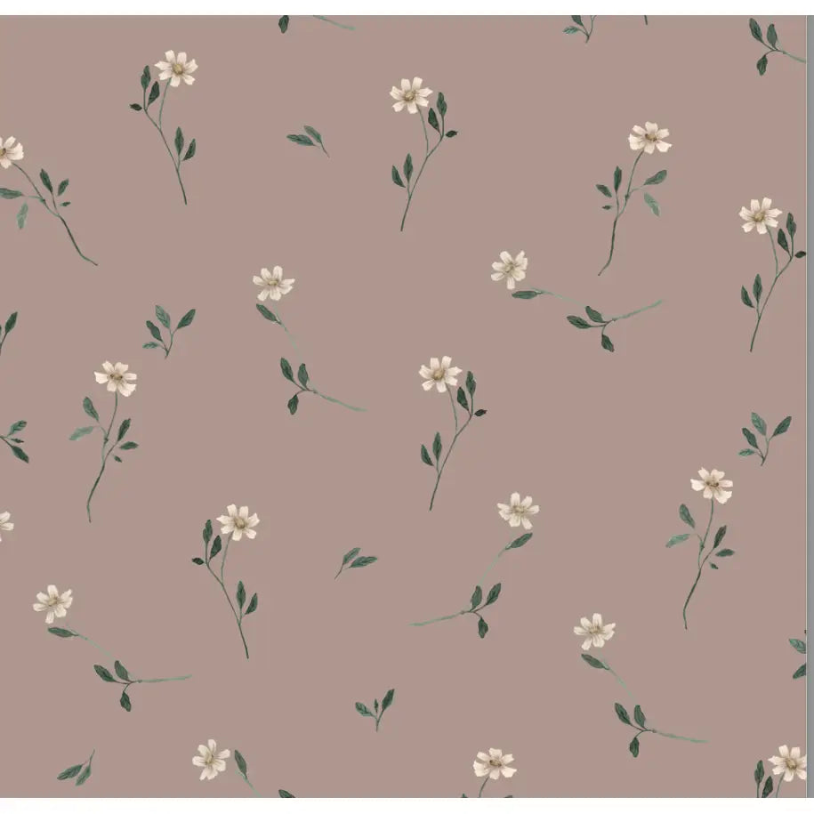 Brigitta Wallpaper - Scattered Blooms - by Emily Cooper Art - Sample 1 foot by 1 foot / Mauve - Loomwell Home Goods