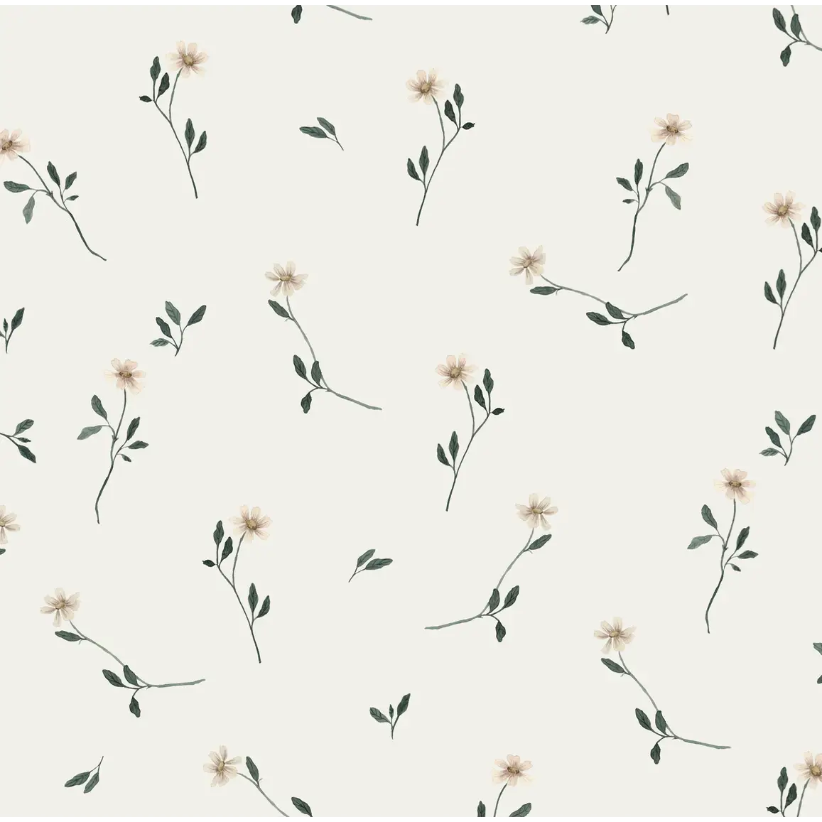 Brigitta Wallpaper - Scattered Blooms - by Emily Cooper Art - Sample 1 foot by 1 foot / White - Loomwell Home Goods