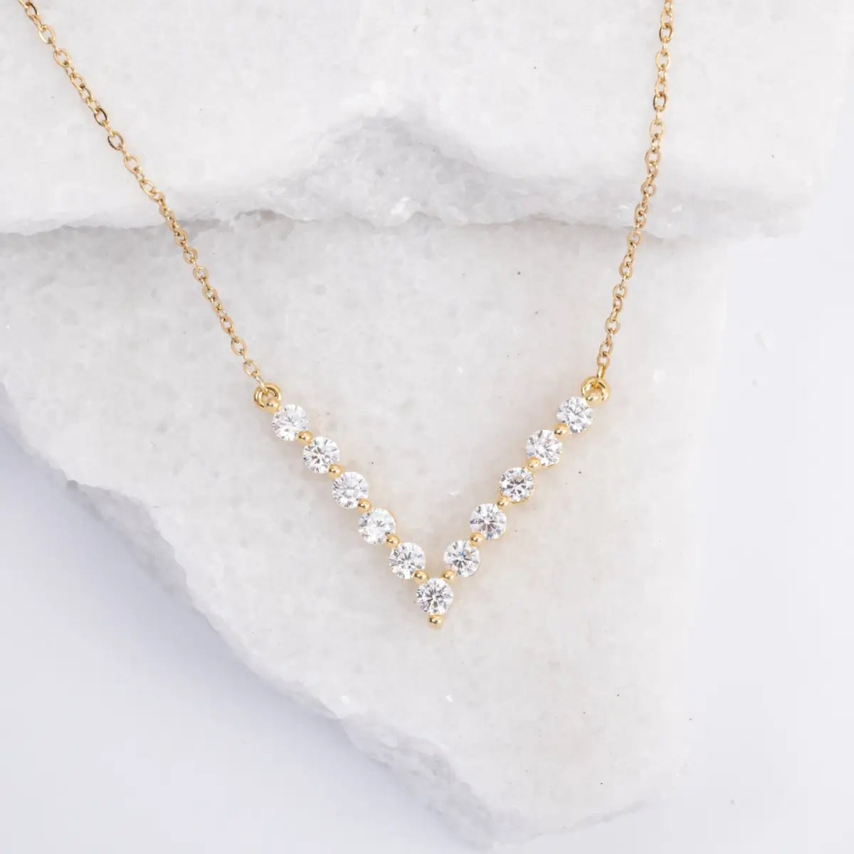 Brilliance V-Bar Chevron Zircon & Gold Necklace - Starfish Project