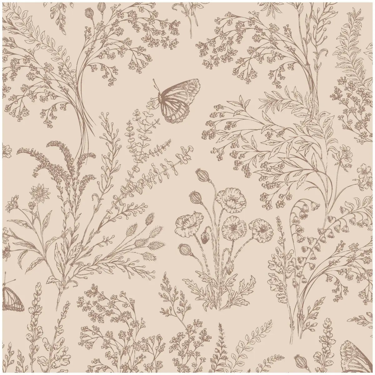Bronwyn Wallpaper - Butterfly Meadow Flowers - by Anna Black Creative - Sample 1 foot by 1 foot / Neutral - Loomwell