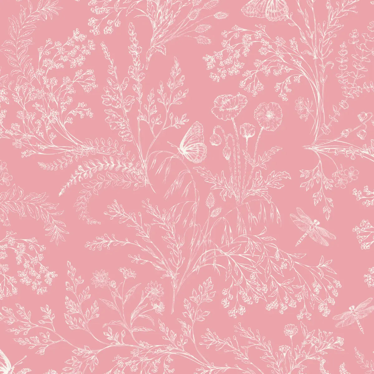 Bronwyn Wallpaper - Butterfly Meadow Flowers - by Anna Black Creative - Sample 1 foot by 1 foot / Pink - Loomwell Home