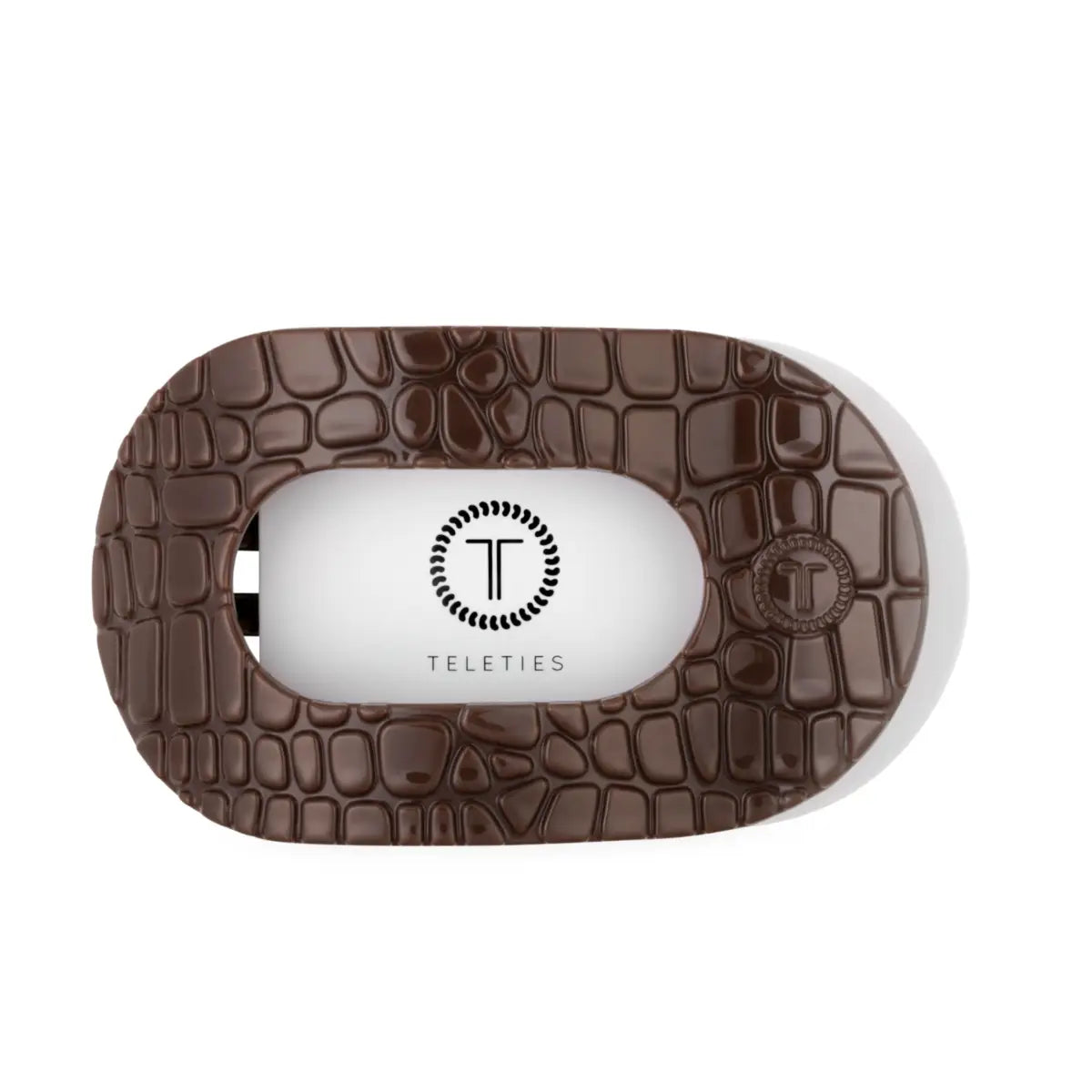 Flat Round Hair Clip - Brown Crocodile - Large - TELETIES
