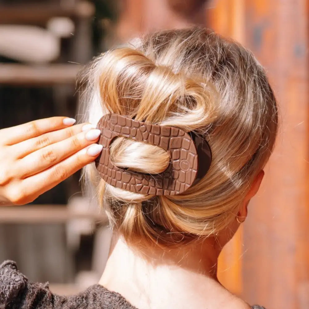 Flat Round Hair Clip - Brown Crocodile - Large - TELETIES