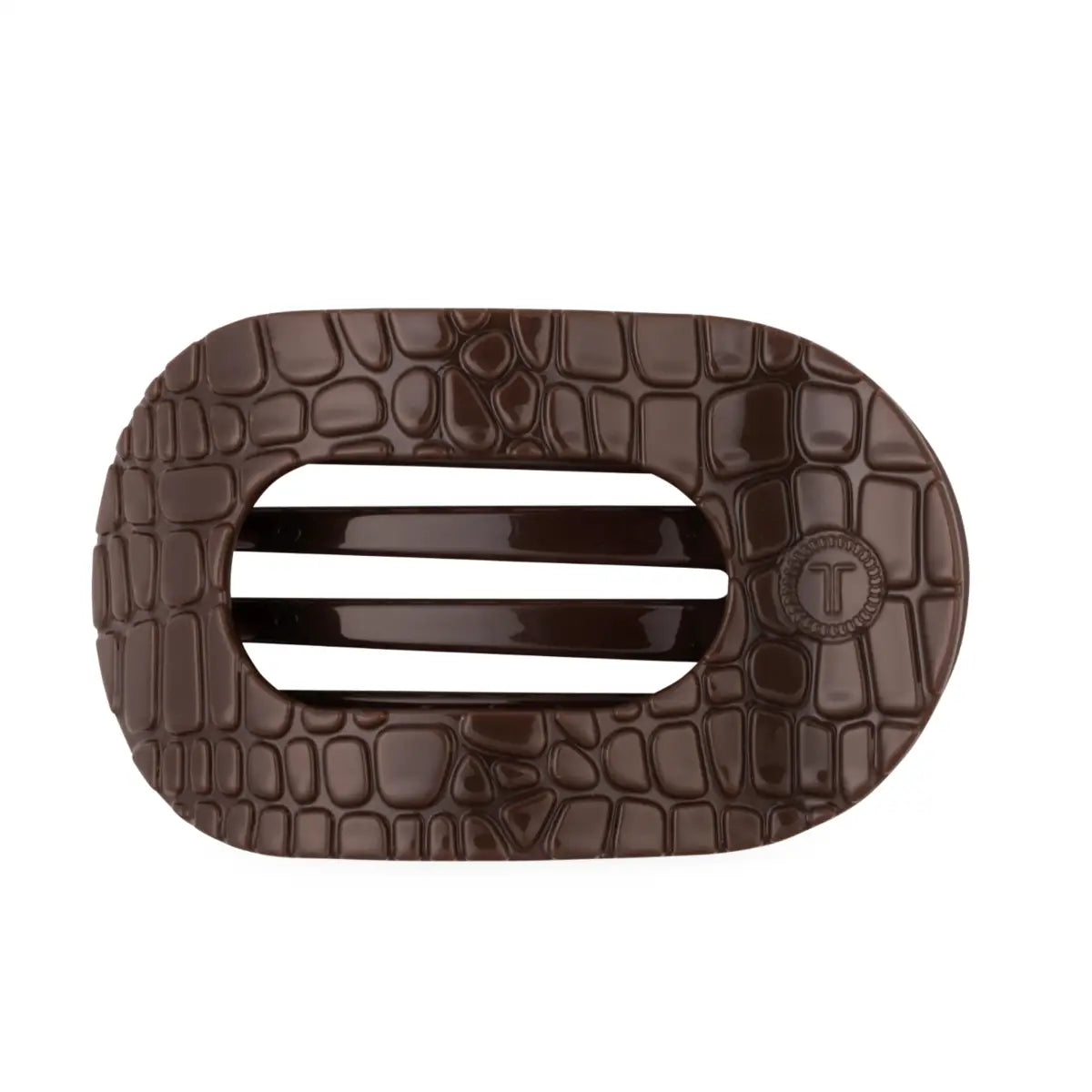 Flat Round Hair Clip - Brown Crocodile - Large - TELETIES