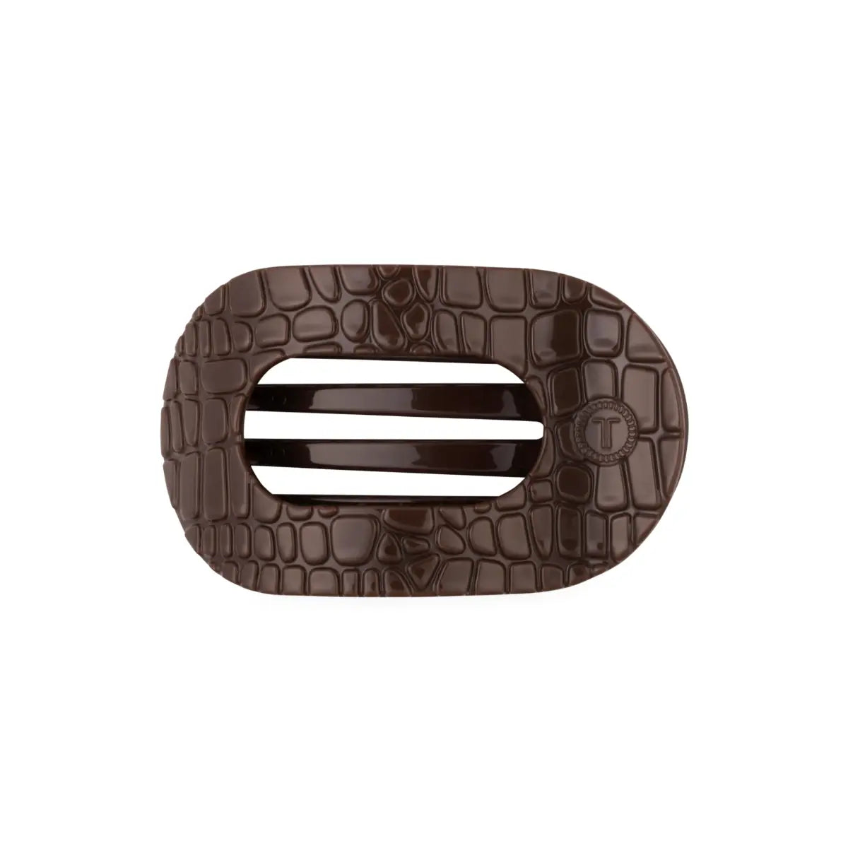 Flat Round Hair Clip - Brown Crocodile - Medium - TELETIES