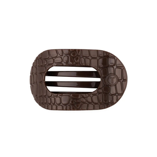 Flat Round Hair Clip - Brown Crocodile - Medium - TELETIES