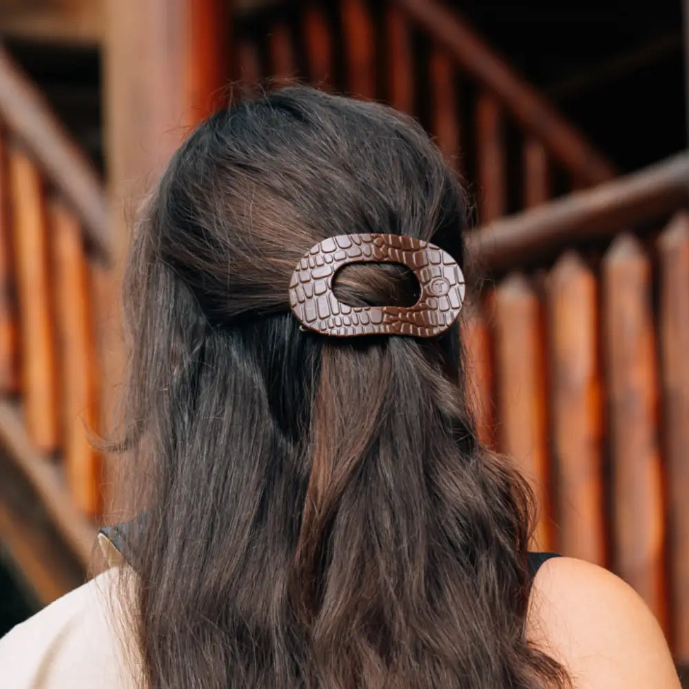 Flat Round Hair Clip - Brown Crocodile - Medium - TELETIES