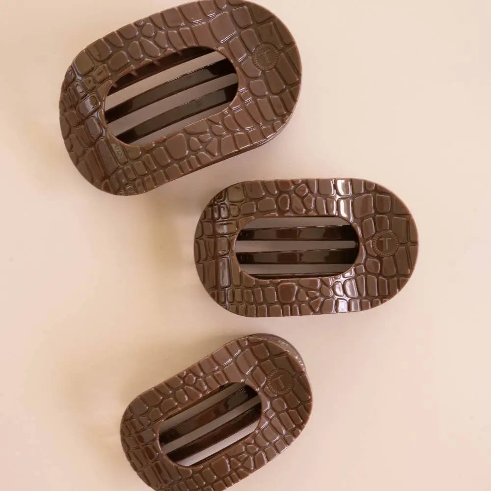 Flat Round Hair Clip - Brown Crocodile - Small - TELETIES
