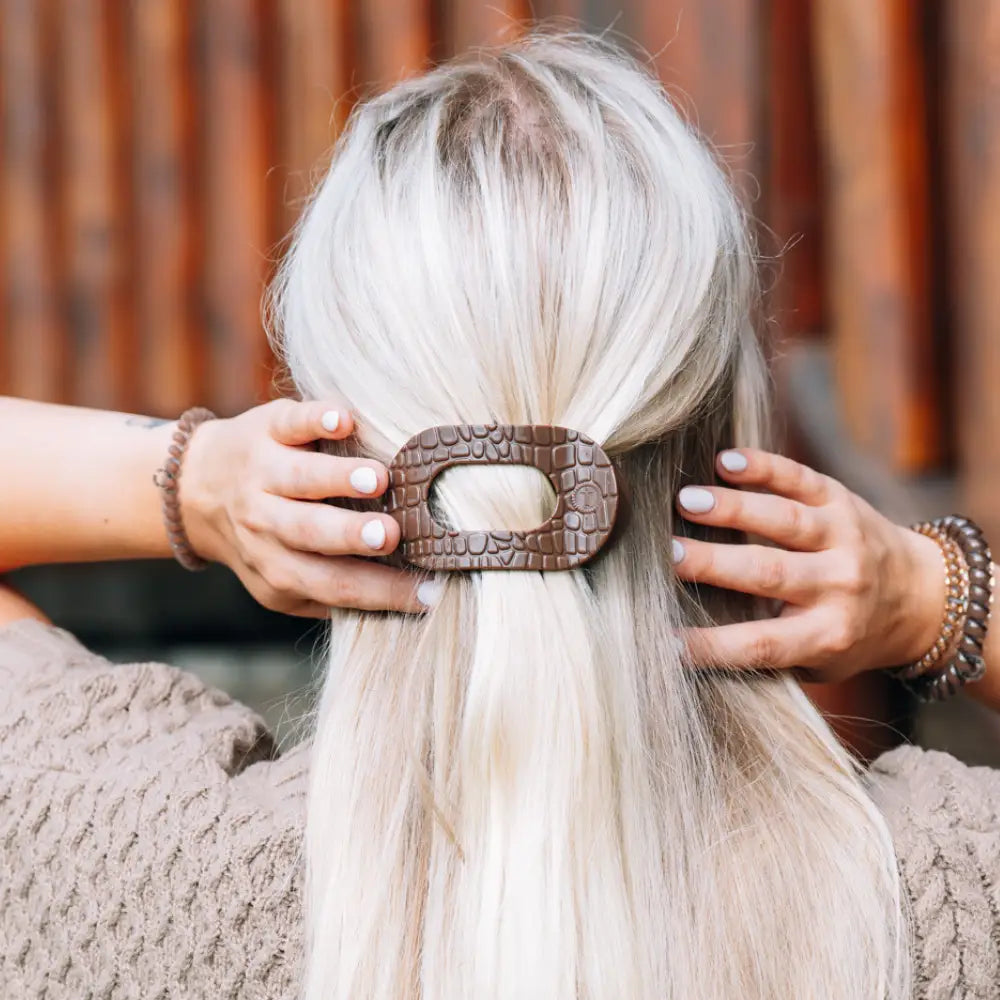 Flat Round Hair Clip - Brown Crocodile - Small - TELETIES