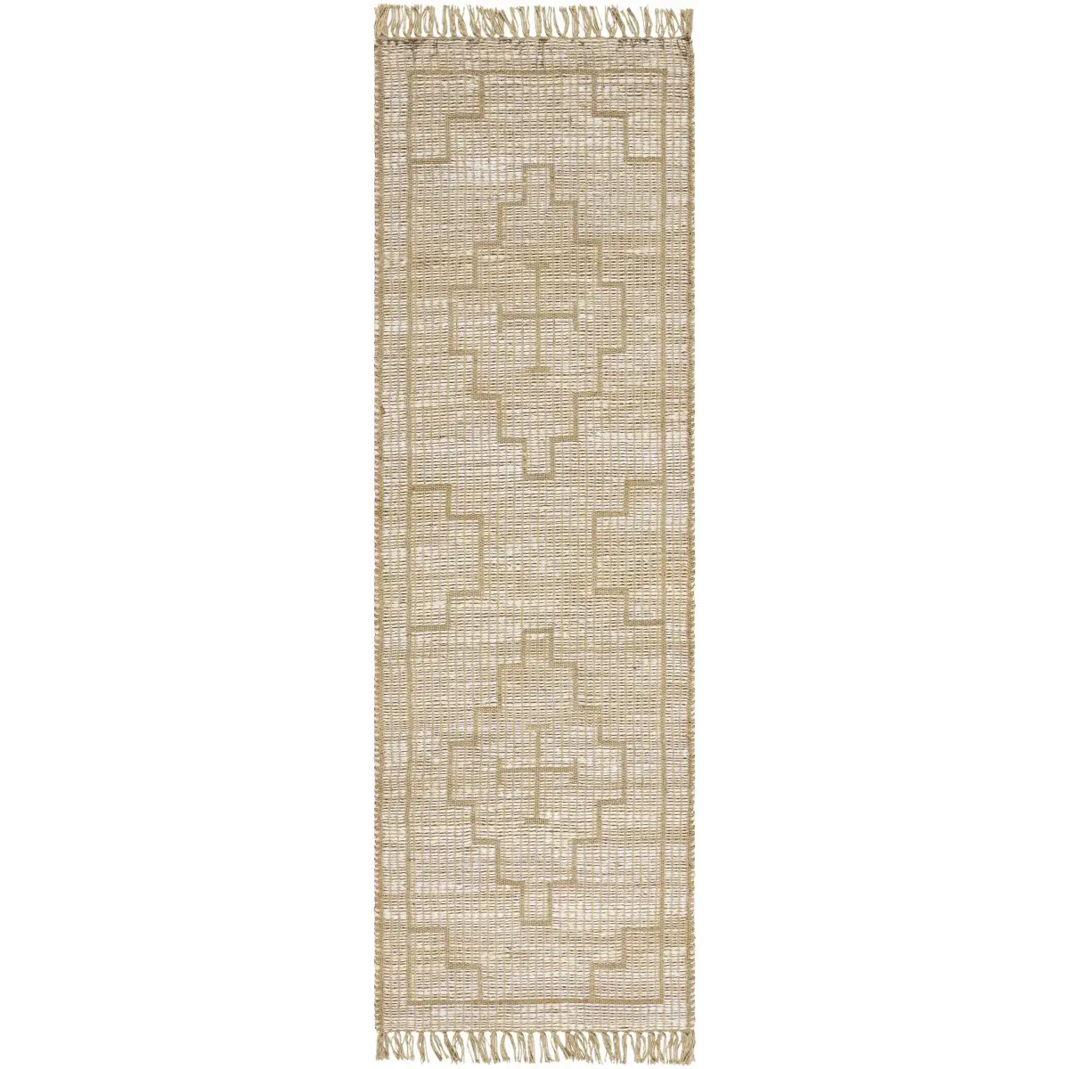 Brown Geometric Cross Jute Rug - 2’6’’ x 8’ Runner - Boutique Rugs