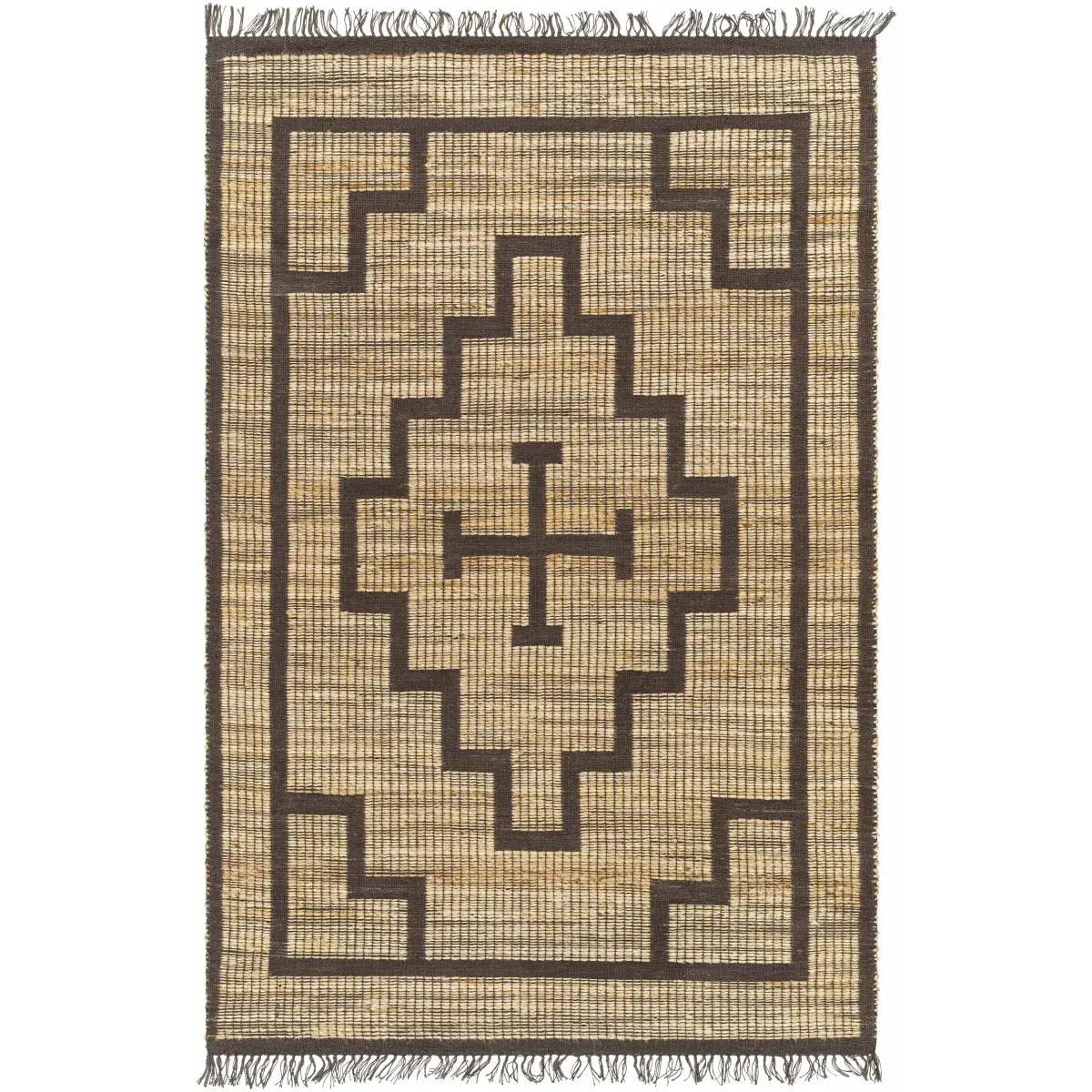 Brown Geometric Cross Jute Rug - 5’ x 7’6’’ Rectangle - Boutique Rugs