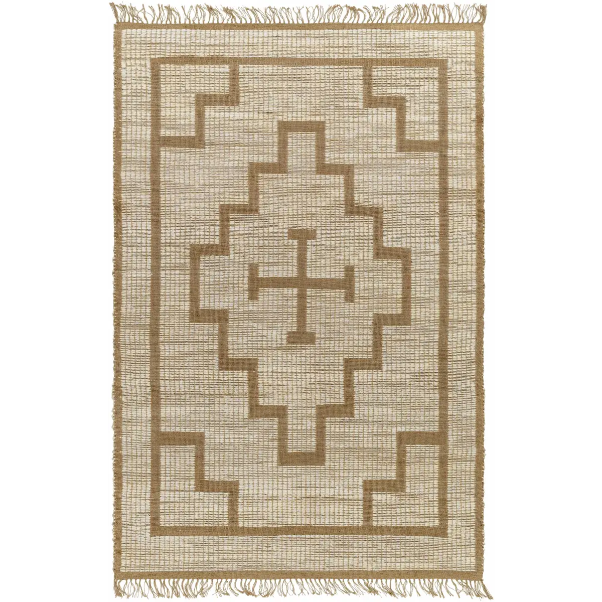 Brown Geometric Cross Jute Rug - 5’ x 7’6’’ Rectangle - Boutique Rugs