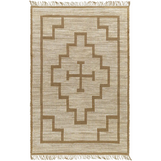 Brown Geometric Cross Jute Rug - 5’ x 7’6’’ Rectangle - Boutique Rugs