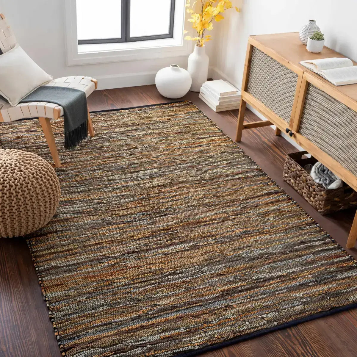 Brown Leather Woven Area Rug - Boutique Rugs
