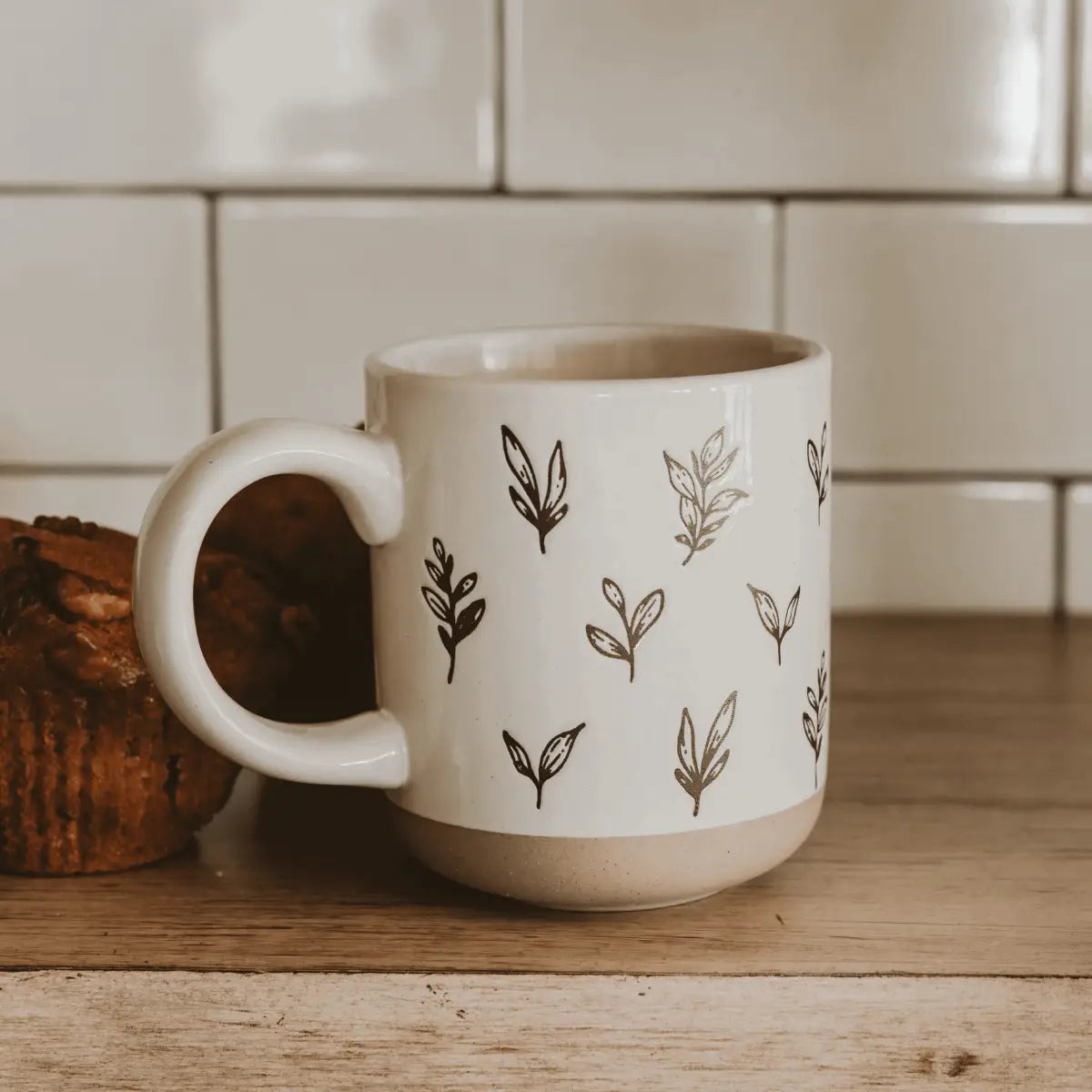 Brown Leaves 14oz. Stoneware Coffee Mug - Sweet Water Decor