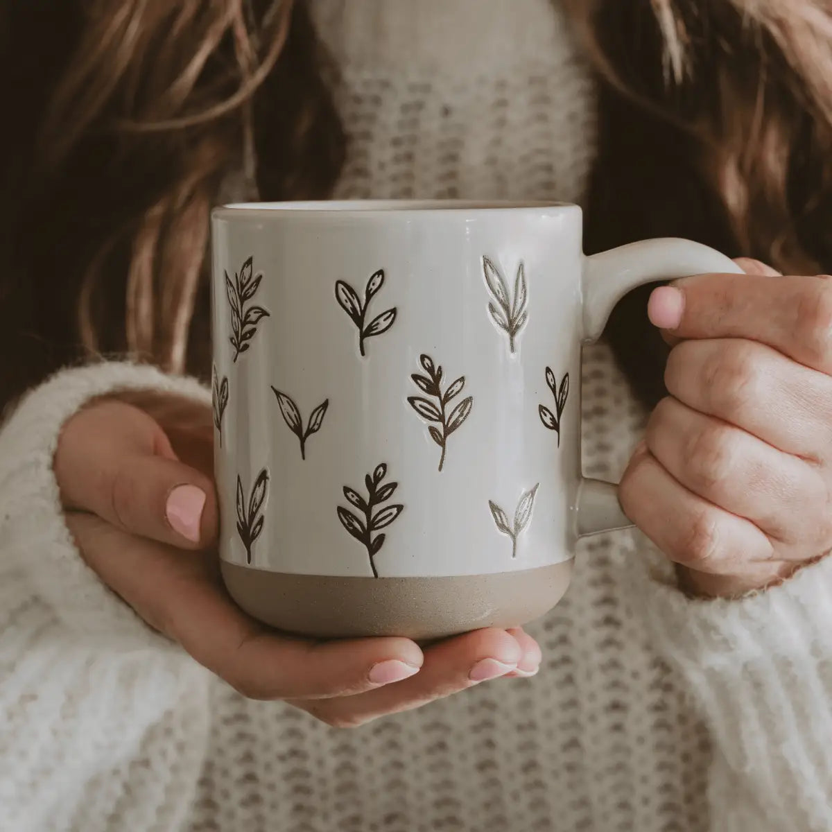 Brown Leaves 14oz. Stoneware Coffee Mug - Sweet Water Decor
