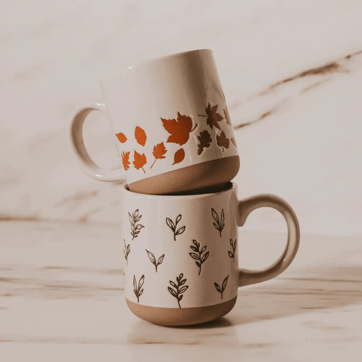 Brown Leaves 14oz. Stoneware Coffee Mug - Sweet Water Decor