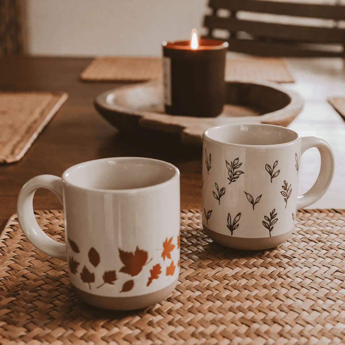 Brown Leaves 14oz. Stoneware Coffee Mug - Sweet Water Decor