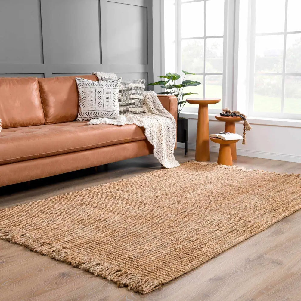 Brown Natural Jute Rug with Fringe - 5’ x 7’6’’ Rectangle - Boutique Rugs