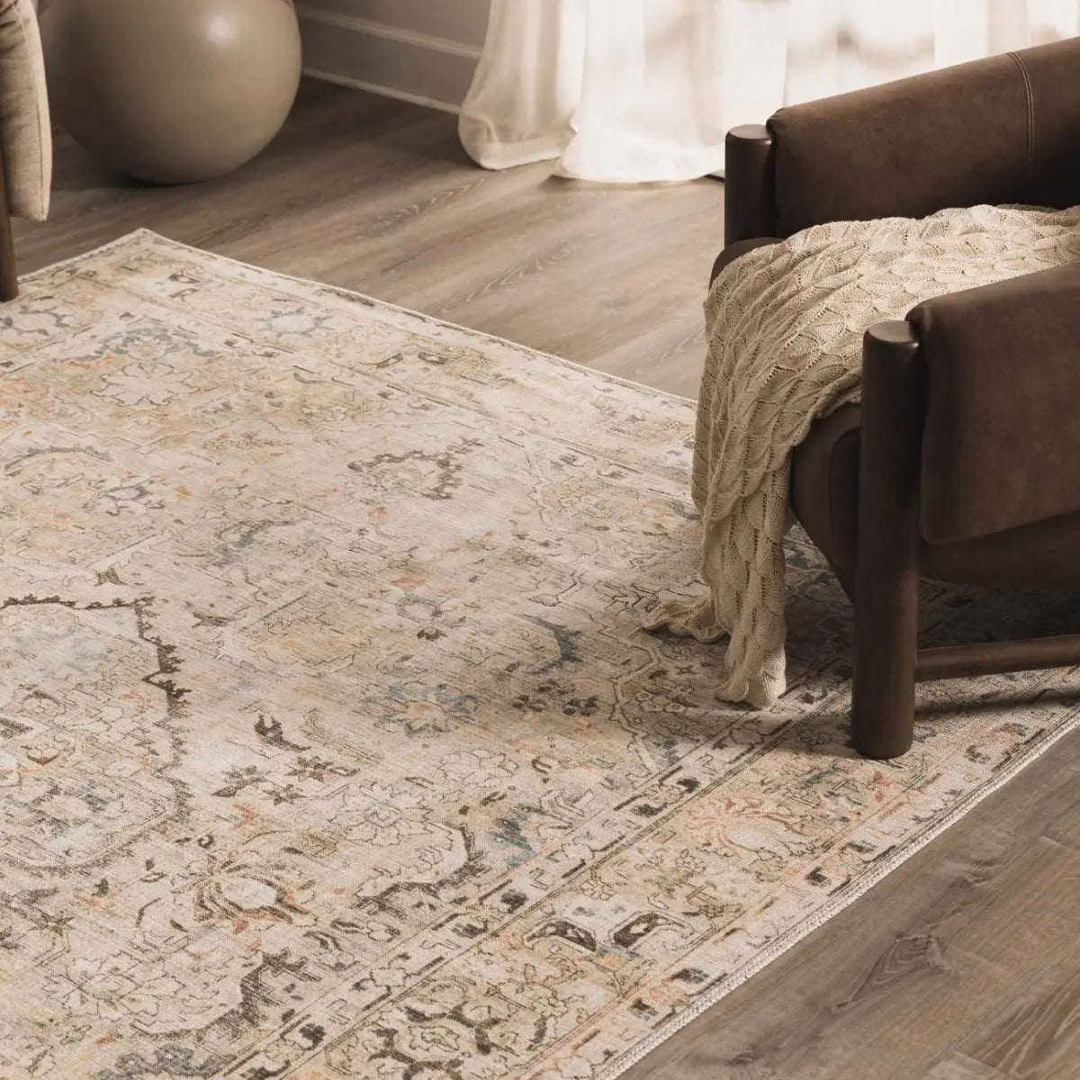 Brown Standon Vintage Washable Area Rug - Boutique Rugs