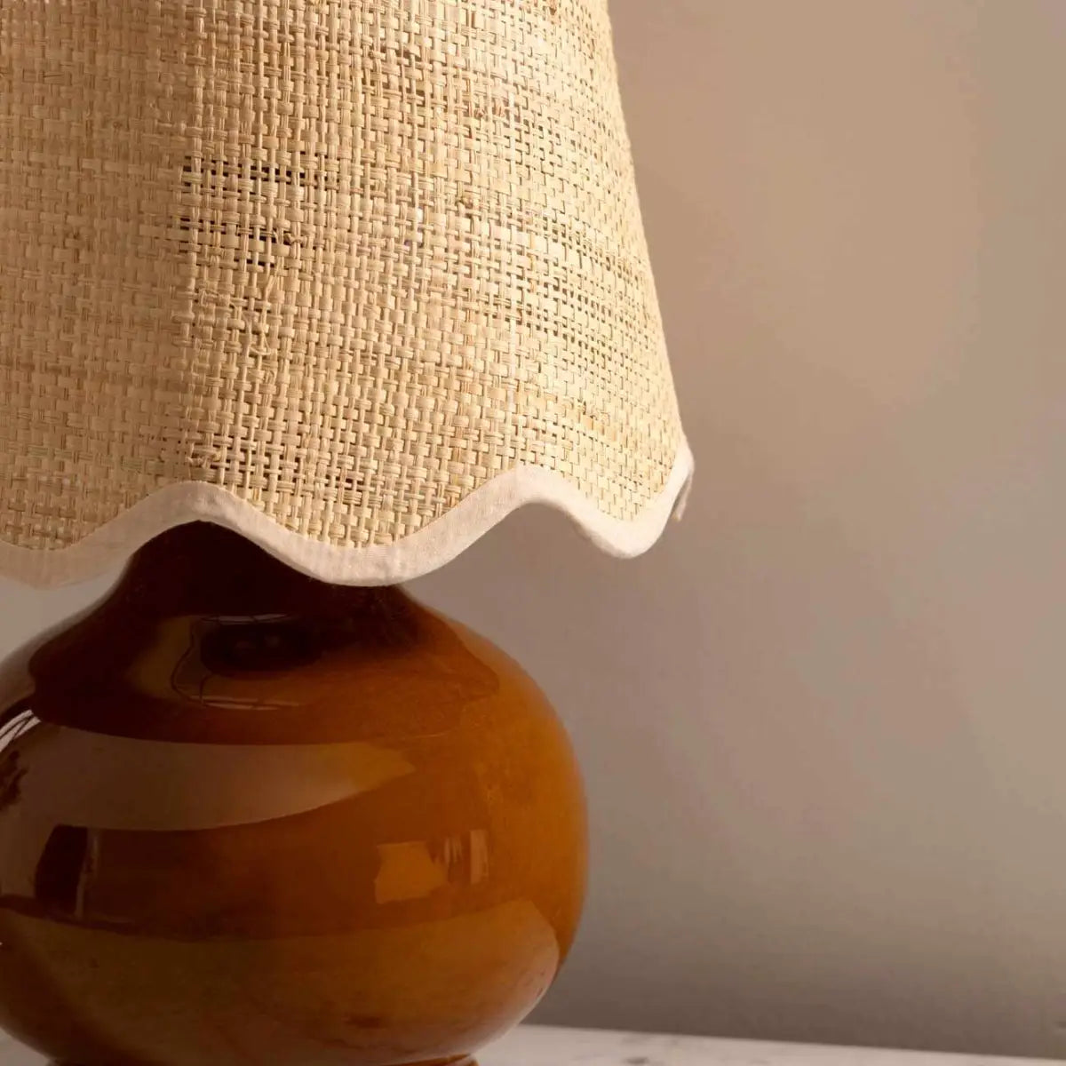 Brown Table Lamp with Scalloped Shade - 13’’H x 8’’W x 8’’D - Boutique Rugs