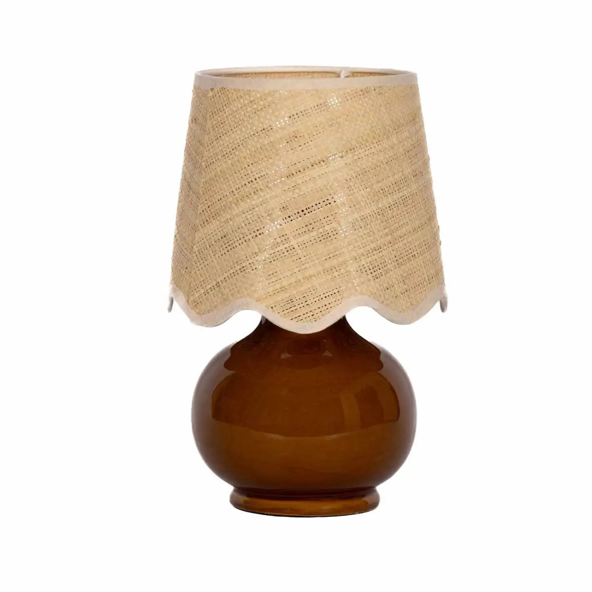 Brown Table Lamp with Scalloped Shade - 13’’H x 8’’W x 8’’D - Boutique Rugs