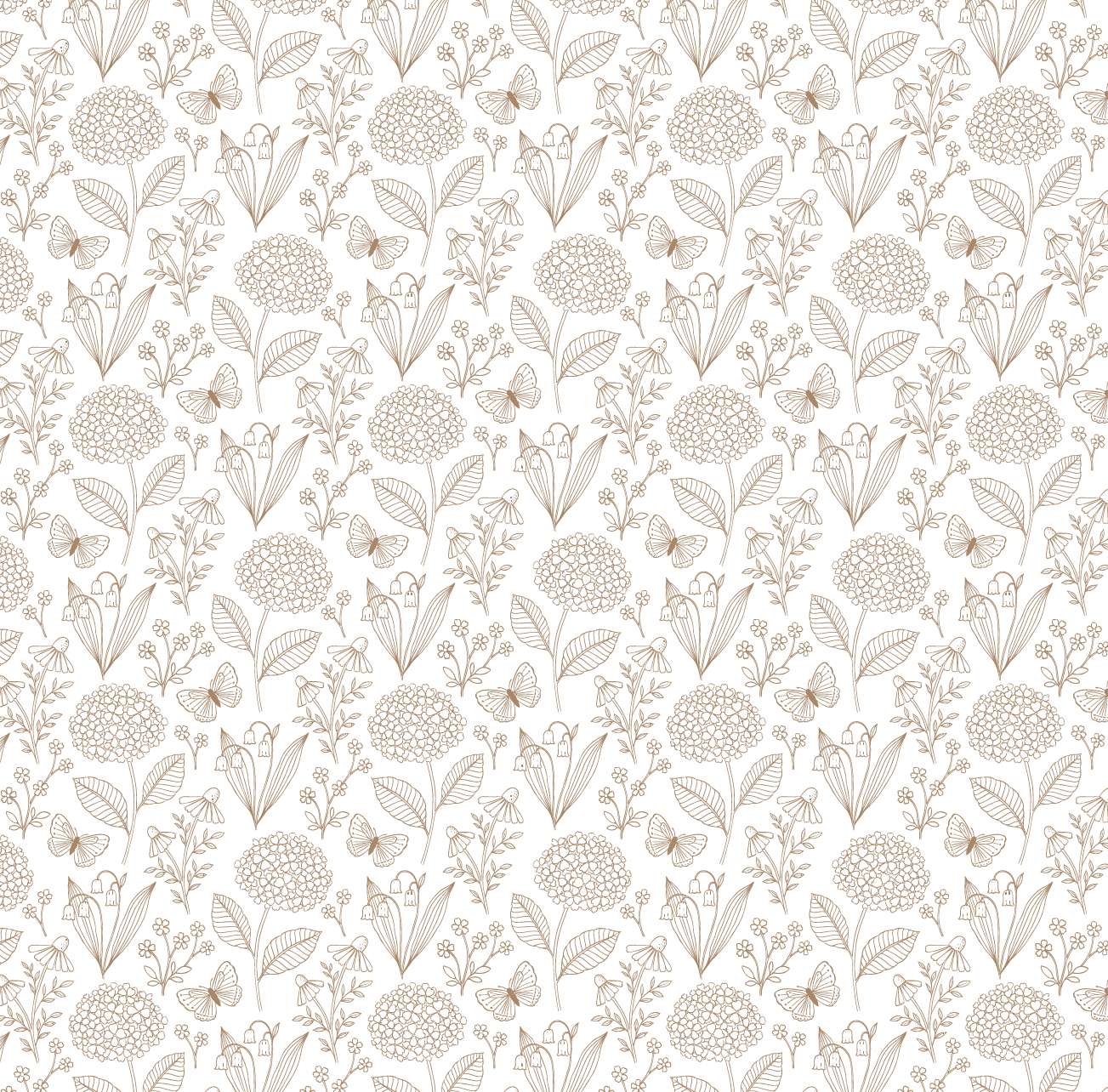 Hydragea and Butterflies Wallpaper by Gooseberry Moon - Sample 1 foot by 1 foot / Neutral - Loomwell Home Goods
