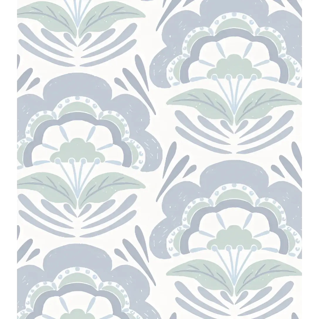 Brynn Wallpaper - Bold Scalloped Flowers - by Hufton Studio - Sample 1 foot by 1 foot / Light Blue - Loomwell Home Goods