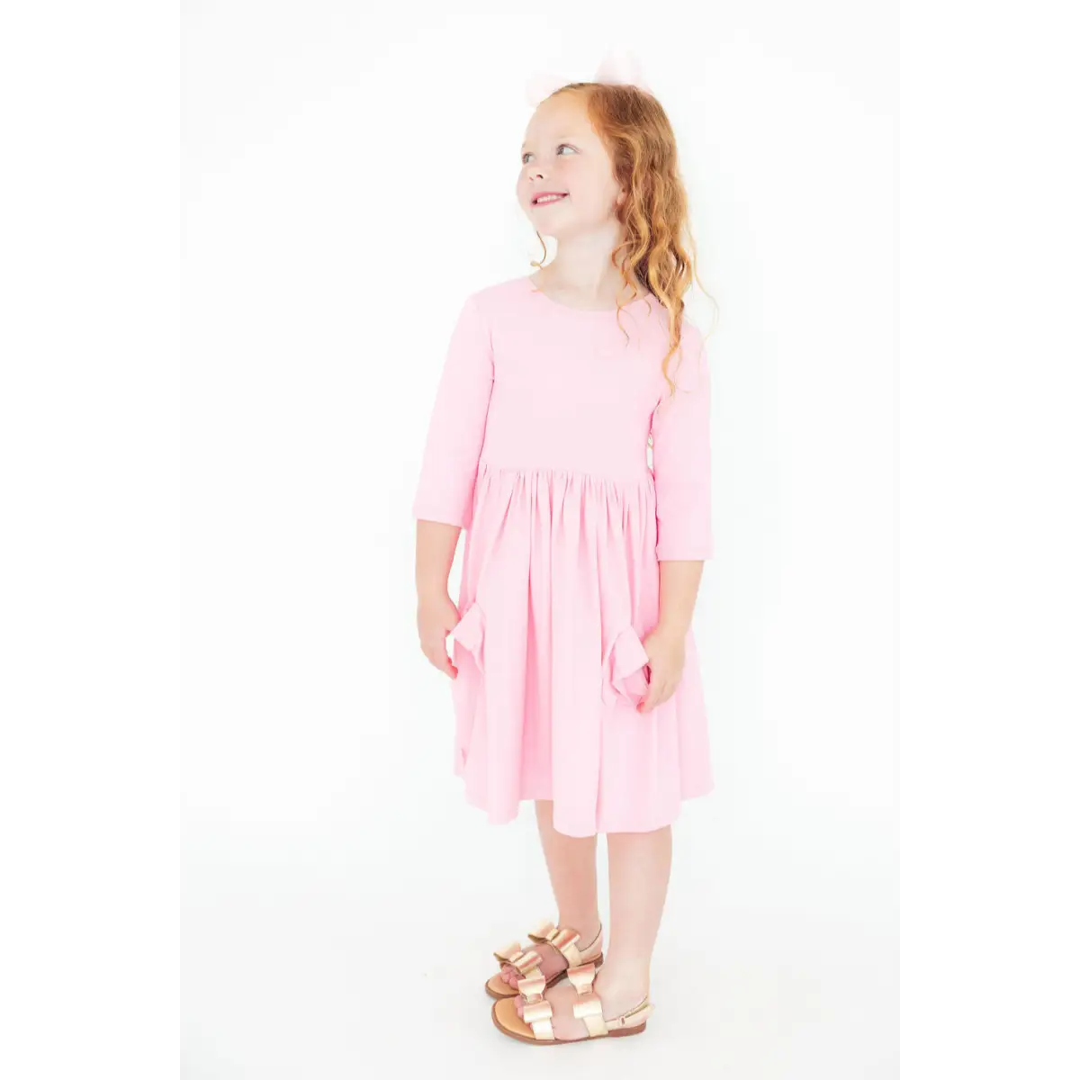 Bubblegum Pink 3/4 Sleeve Pocket Twirl Dress - Mila & Rose ®