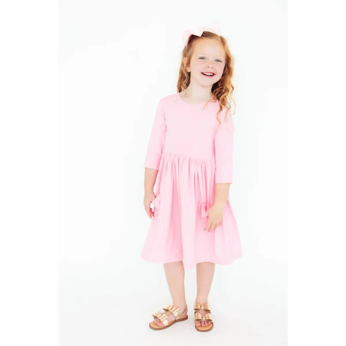 Bubblegum Pink 3/4 Sleeve Pocket Twirl Dress - Mila & Rose ®