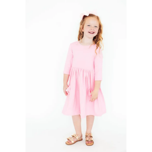 Bubblegum Pink 3/4 Sleeve Pocket Twirl Dress - Mila & Rose ®