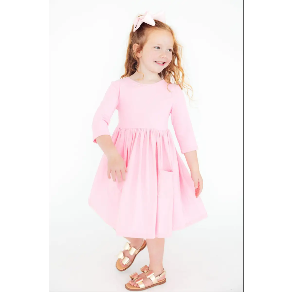 Bubblegum Pink 3/4 Sleeve Pocket Twirl Dress - Mila & Rose ®
