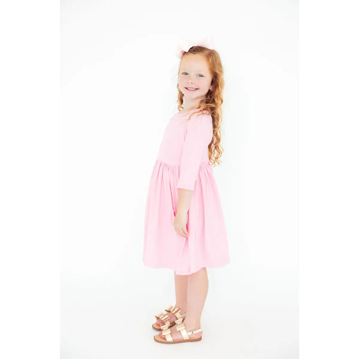 Bubblegum Pink 3/4 Sleeve Pocket Twirl Dress - Mila & Rose ®
