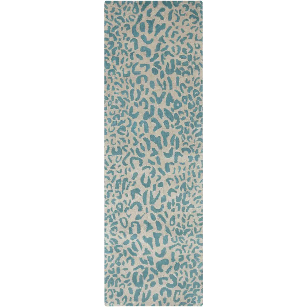 Bue Beige Leopard Print Wool Area Rug - 2’6’’ x 8’ Runner - Boutique Rugs