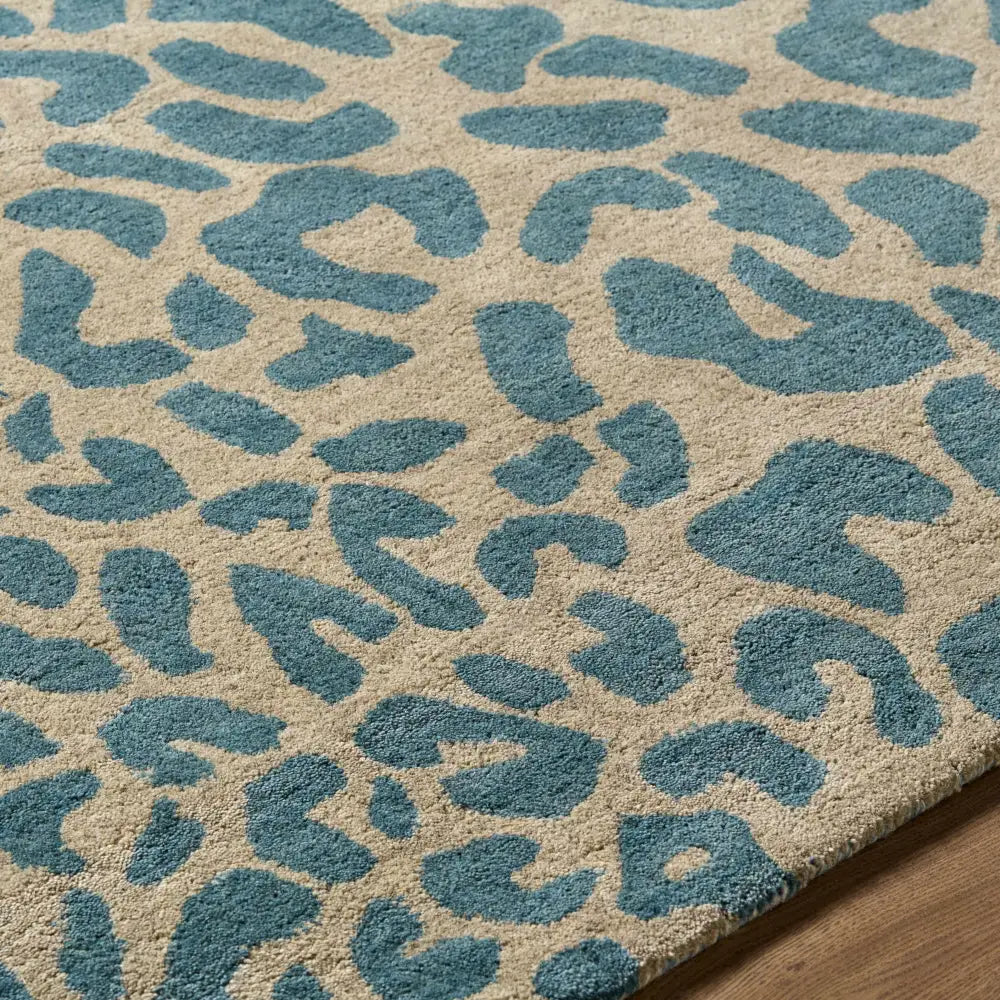 Bue Beige Leopard Print Wool Area Rug - 4’ Round - Boutique Rugs