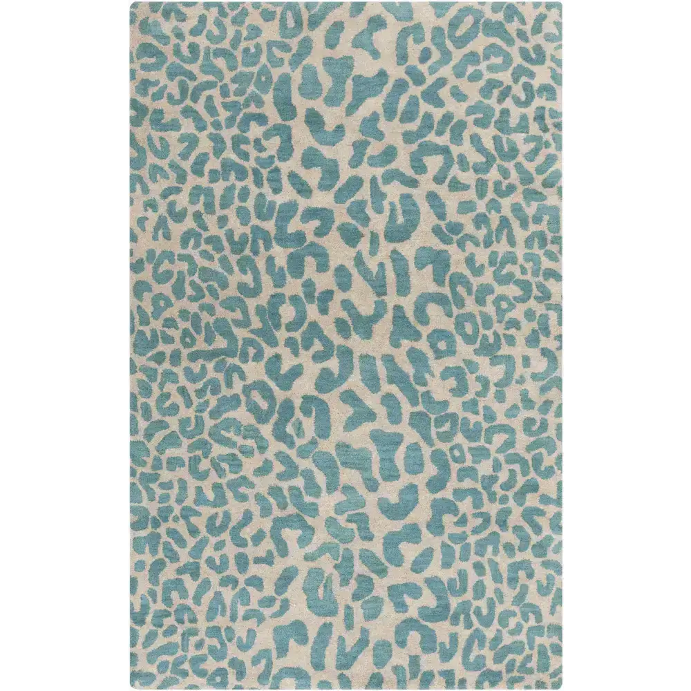 Bue Beige Leopard Print Wool Area Rug - 5’ x 8’ Rectangle - Boutique Rugs