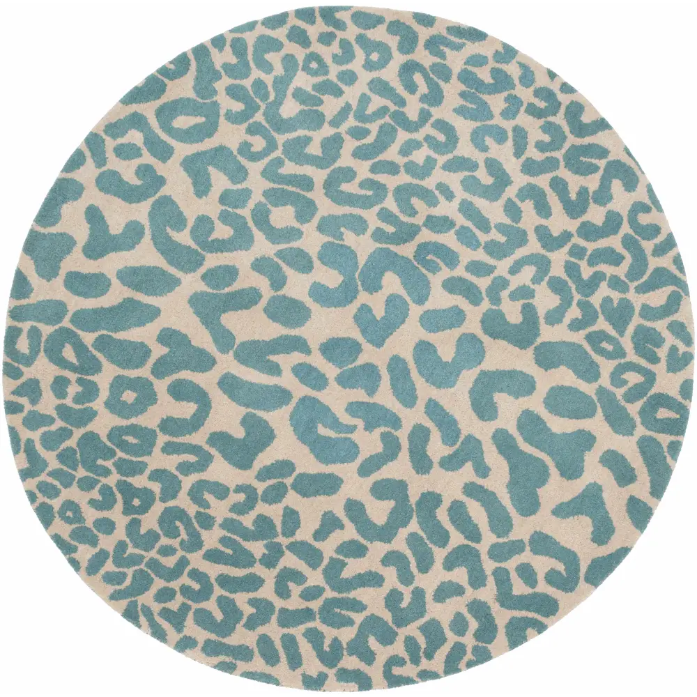 Bue Beige Leopard Print Wool Area Rug - 6’ Round - Boutique Rugs