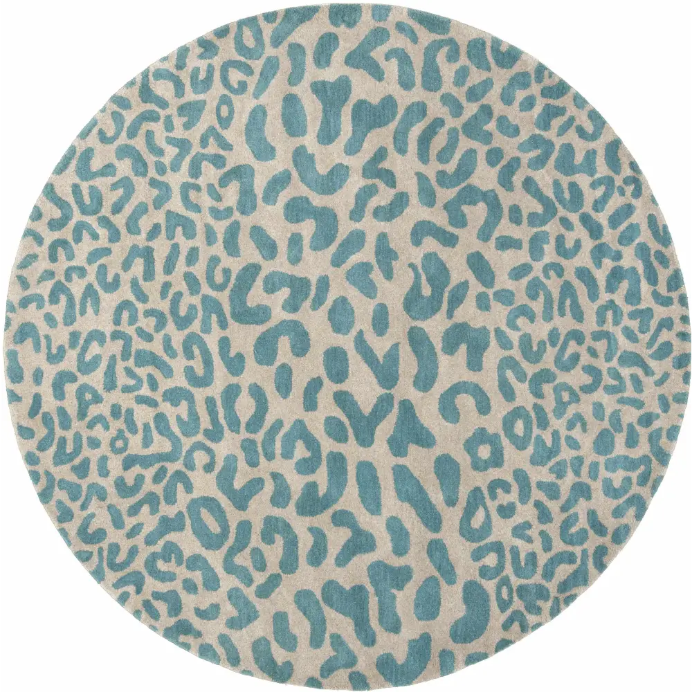 Bue Beige Leopard Print Wool Area Rug - 8’ Round - Boutique Rugs