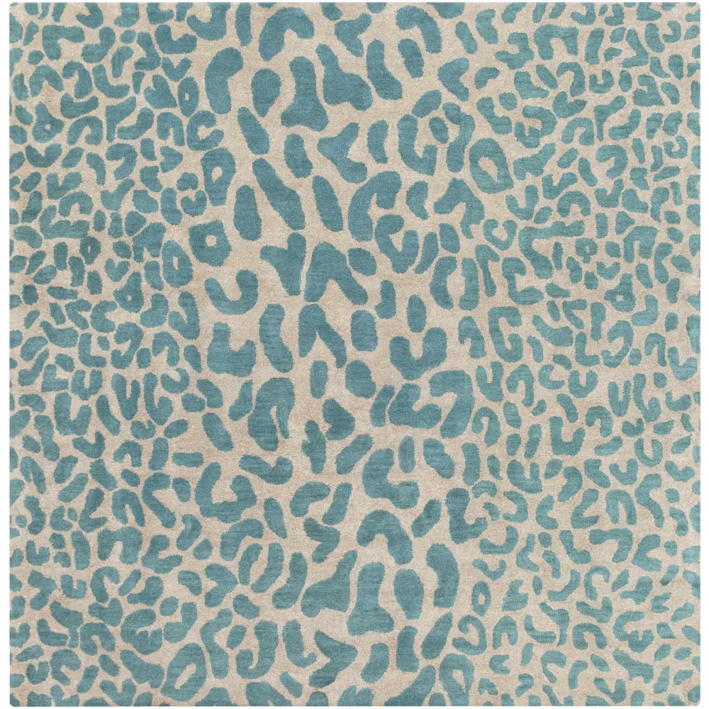 Bue Beige Leopard Print Wool Area Rug - 8’ Square - Boutique Rugs