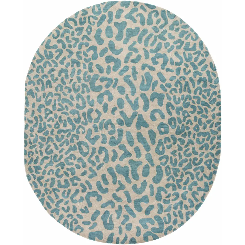 Bue Beige Leopard Print Wool Area Rug - 8’ x 10’ Oval - Boutique Rugs