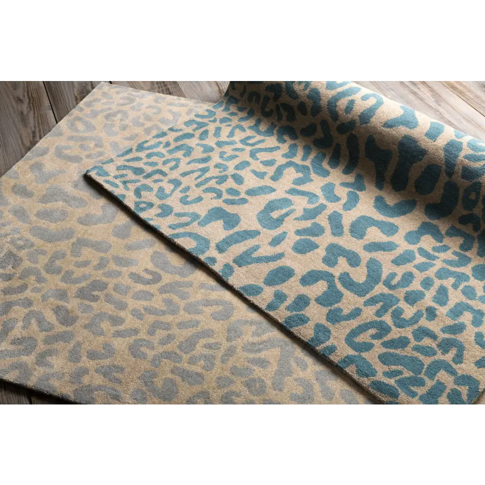 Bue Beige Leopard Print Wool Area Rug - Boutique Rugs