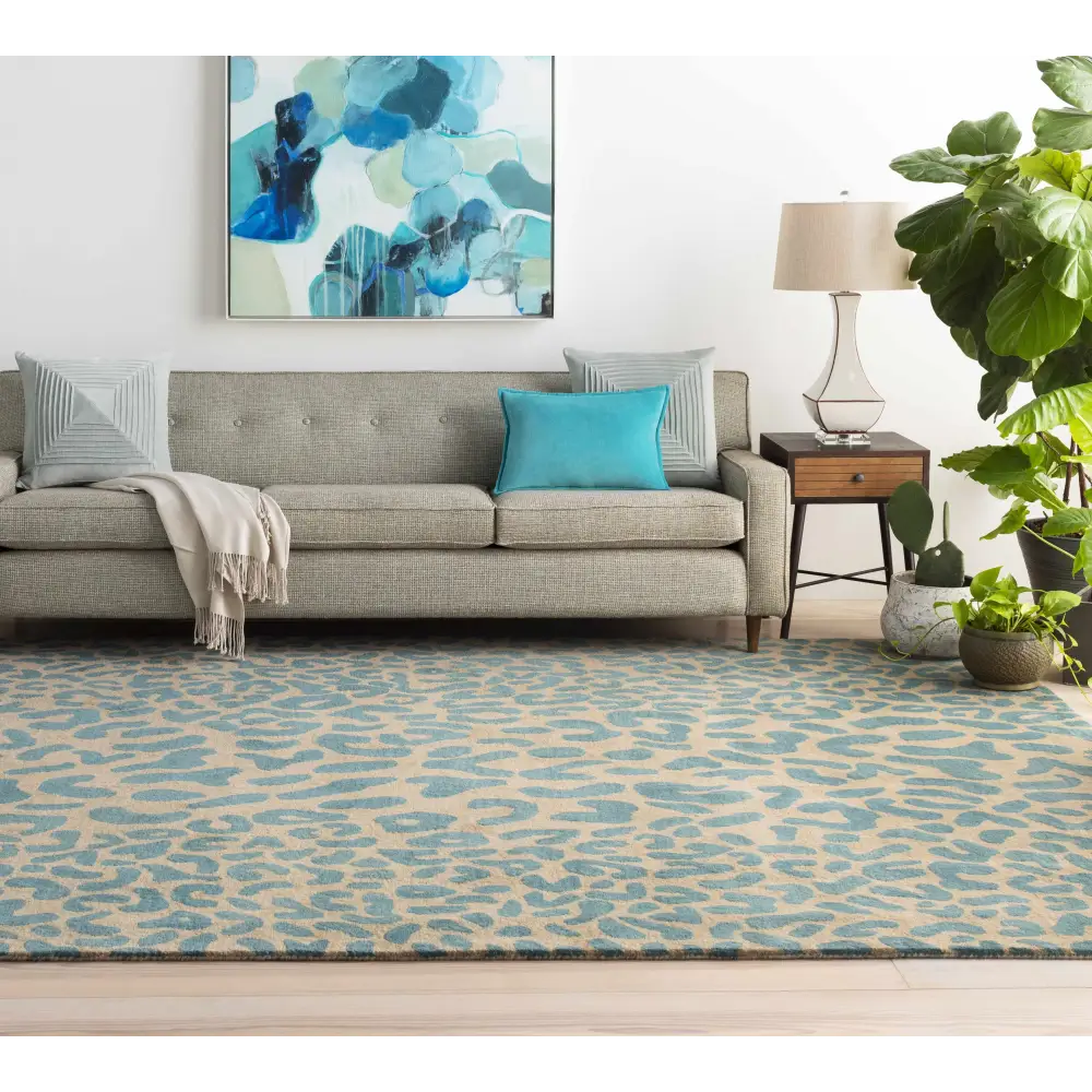 Bue Beige Leopard Print Wool Area Rug - Boutique Rugs